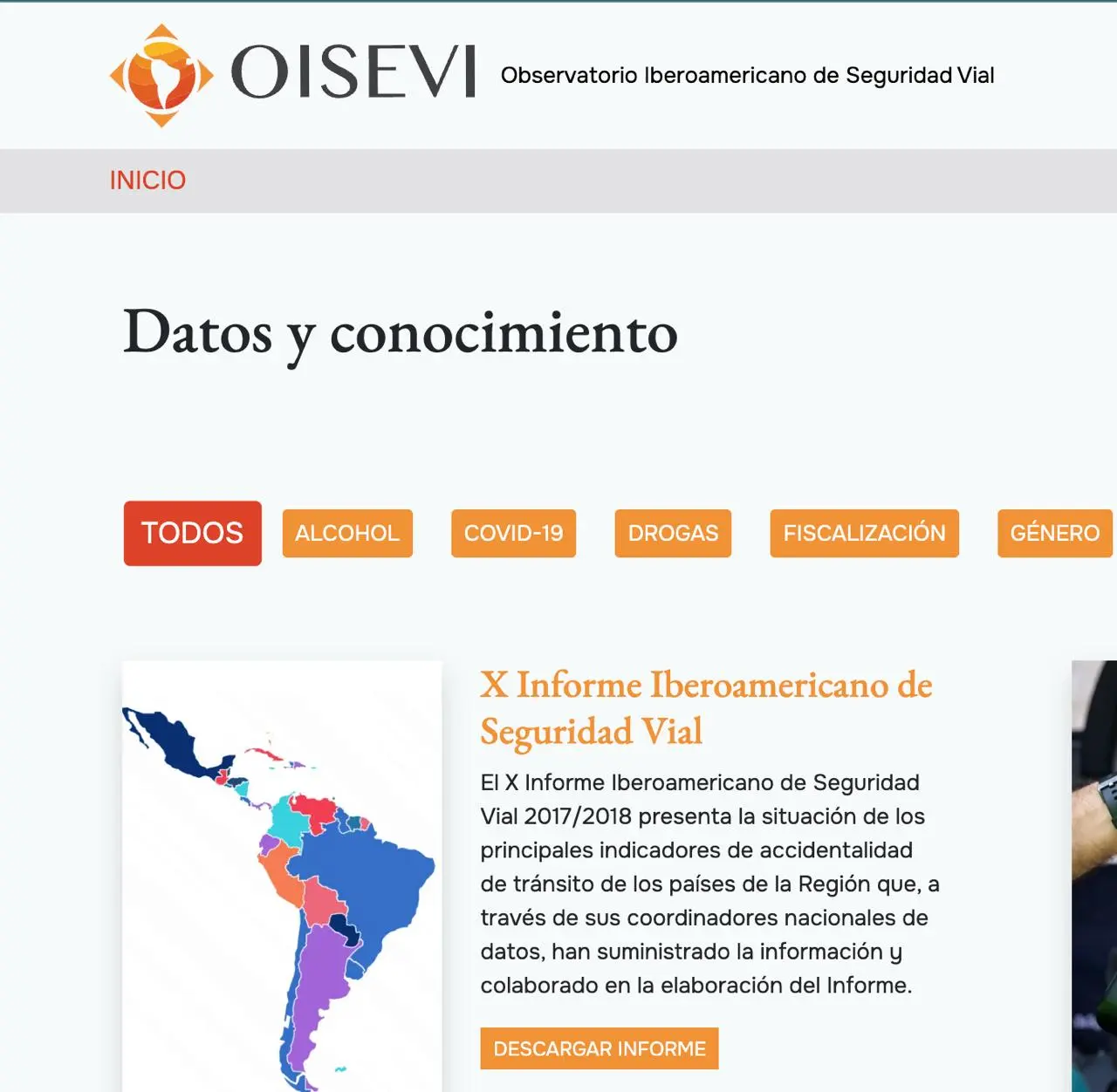 OISEVI Observatorio Iberoamericano de Seguridad Vial. Tecnología y actualización de la página web www.oisevi.org